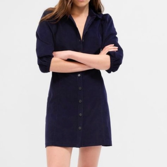 Gap Puffed Sleeve Corduroy Mini Dress, Navy, XXL - Picture 1 of 7
